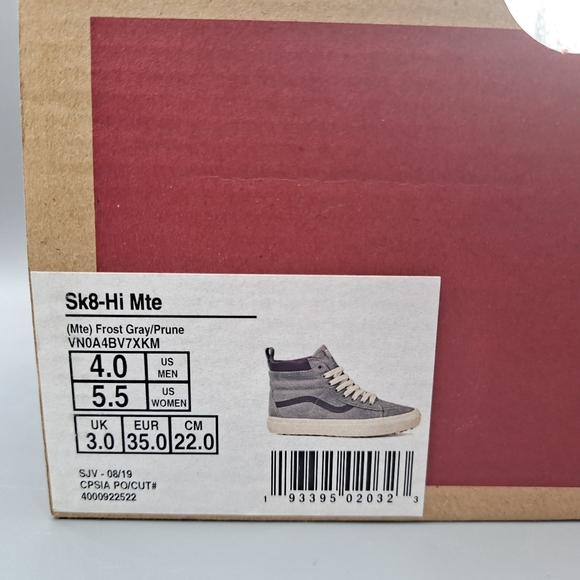 New Vans Sk8-Hi Top MTE Frost Gray Prune Purple Red Women's Size 5 and 5.5 - Picture 13 of 13